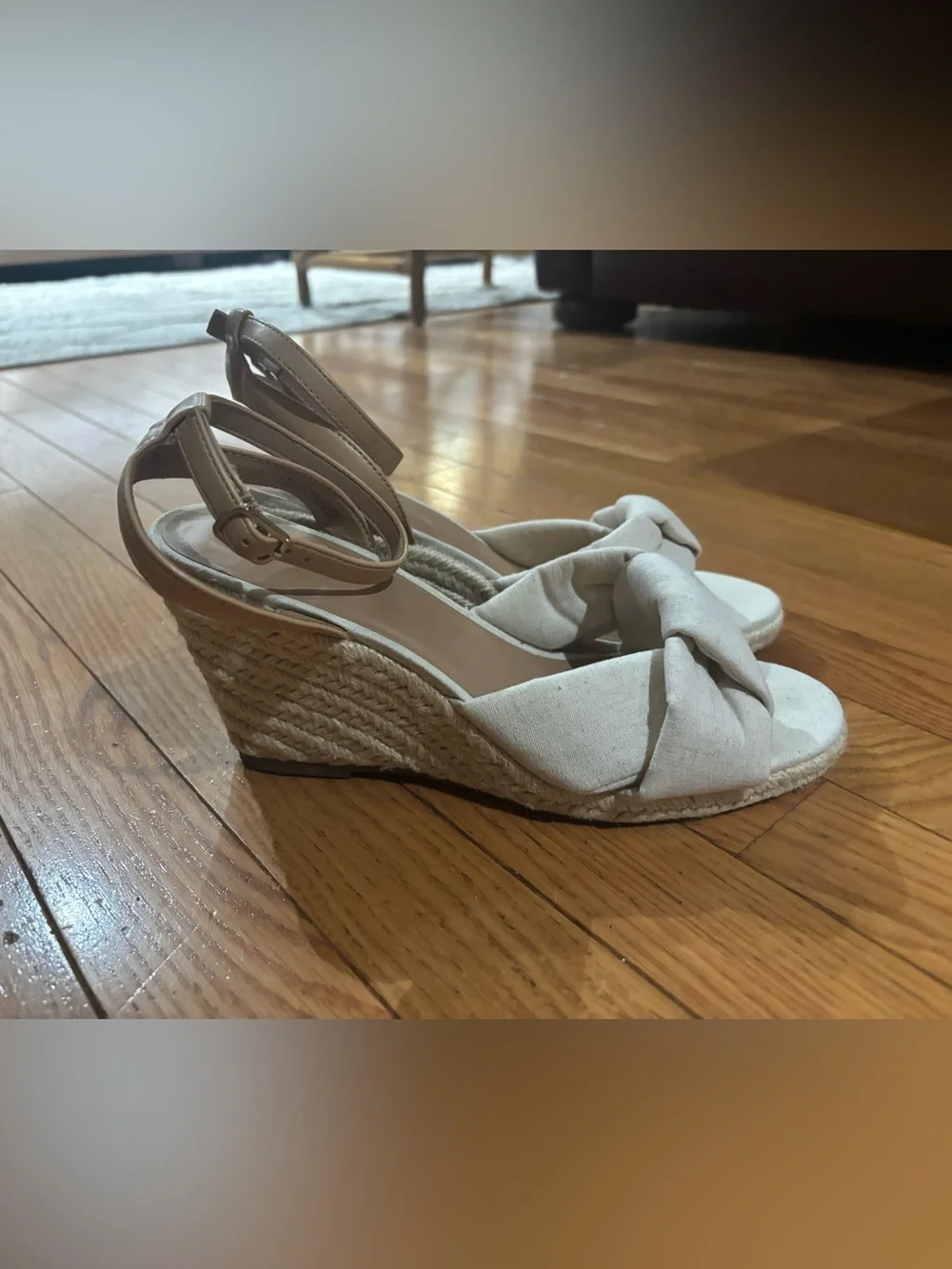 Old Navy Cream Braided Wedge Sandals with Tan Ankle Strap